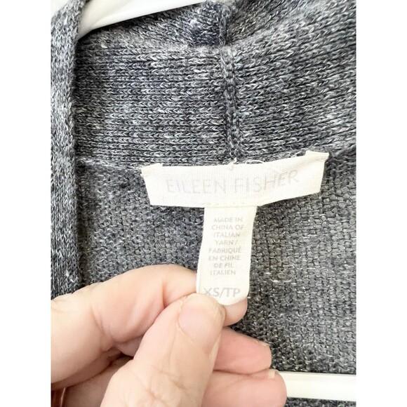 EILEEN FISHER Cardigan XS Organic Linen Slub Sheer Open Front Long Sleeve Gray - Picture 3 of 6